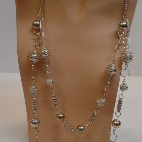 LBVRY Silvertone Multi-strand Necklace 28" - Picture 5 of 9
